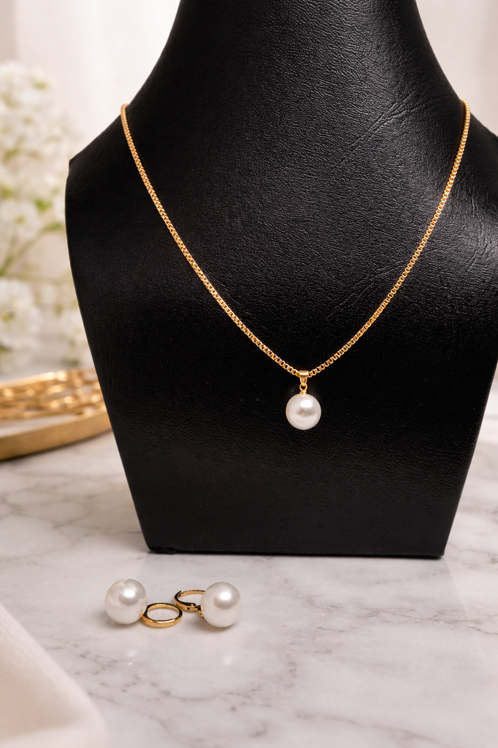 white pearl stainless steel necklace set